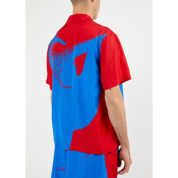 Bottega Veneta Mushroom Print Button Down Short Sleeve Shirt in Blue/Red Size 46 - Picture 4 of 16